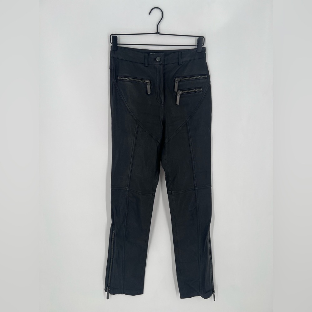 Dundas X Revolve Syd 100% Leather Moto Zip High Rise Straight Leg Pants In Black
